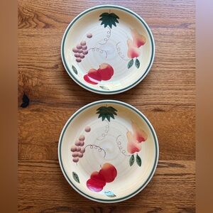 Royal Norfolk Fruit-Pattern Dinner Plates- set of 2-  Stoneware in Cream and Red